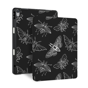 front and back view of personalized iPad case with pencil holder and Animal Skeleton design