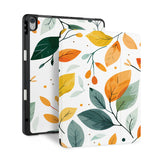 front and back view of personalized iPad case with pencil holder and Leaves design