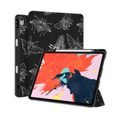 front back and stand view of personalized iPad case with pencil holder and Animal Skeleton design - swap