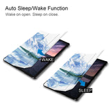 It automatically wakes your iPad when opened and sends it to sleep when closed with Watercolor View design