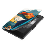 Magnetic attachment ensures cover is securely closed kindle case with Colorful Mountain design